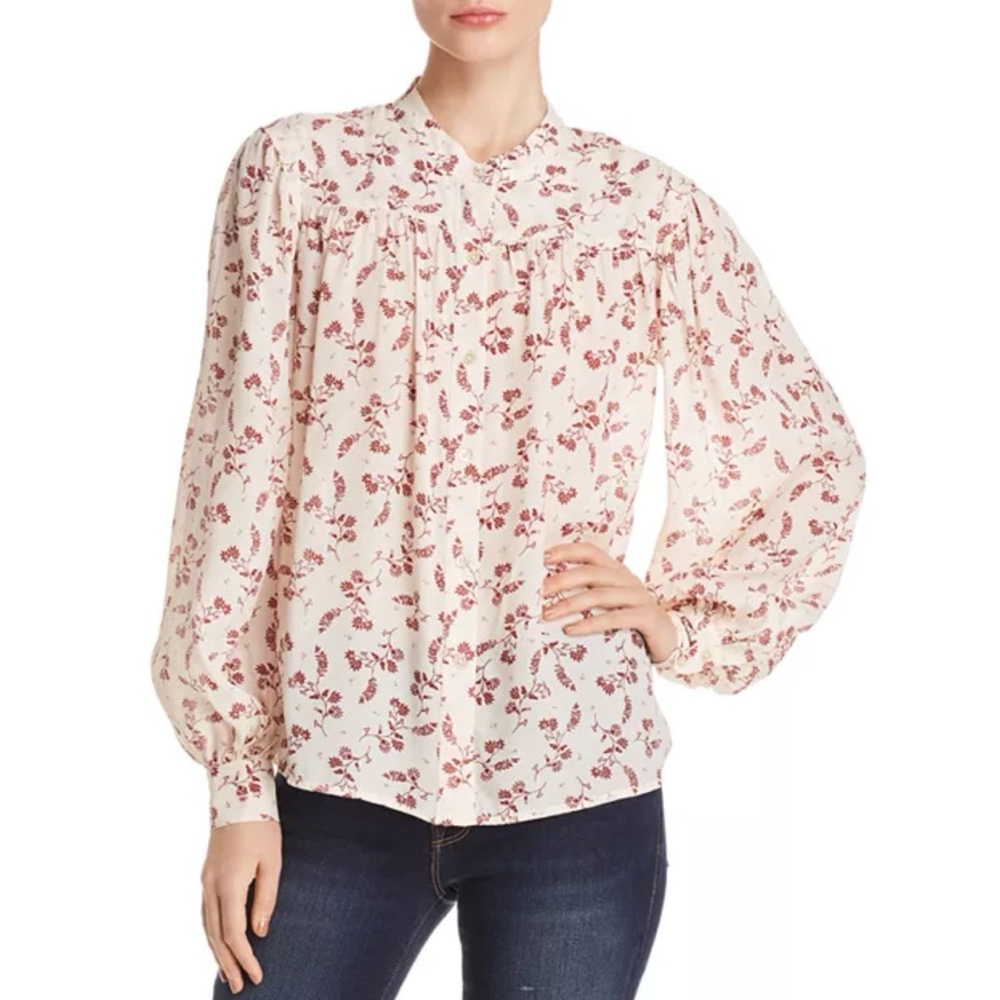 Frame Voluminous Blouson-Sleeve Floral Blouse